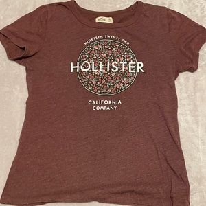 White and Pink Floral Design on Maroon/Burgundy Shirt (Hollister)